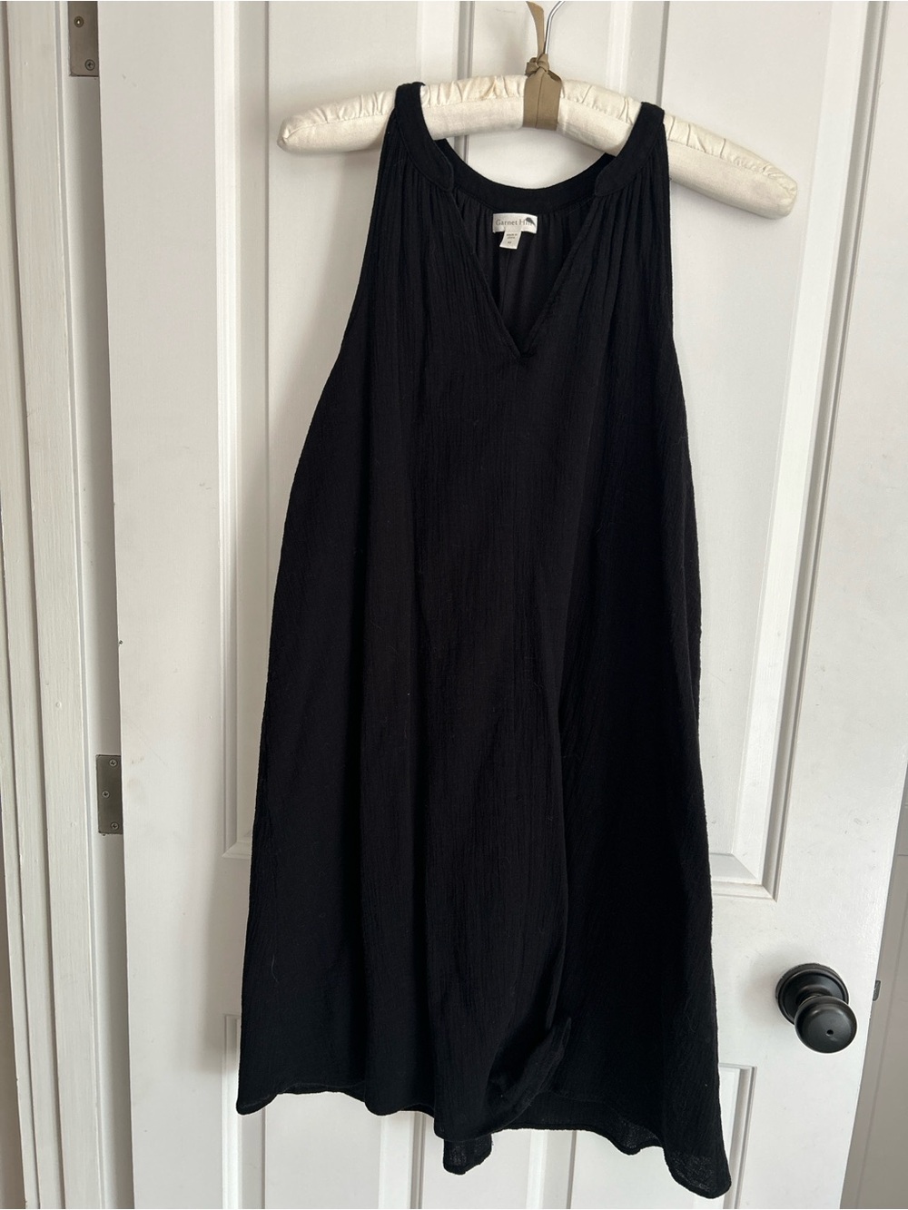 Women's 100% Cotton Garnet Hill Sleeveless Black swim coverup dress - Black